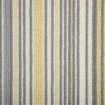 Striped woven carpet in gray, cream, and yellow