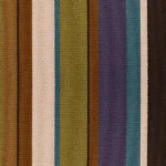 striped carpet with vertical bands in shades of plum purple, olive green, ochre, and cream.
